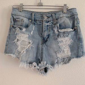 Distressed light blue women/junior shorts